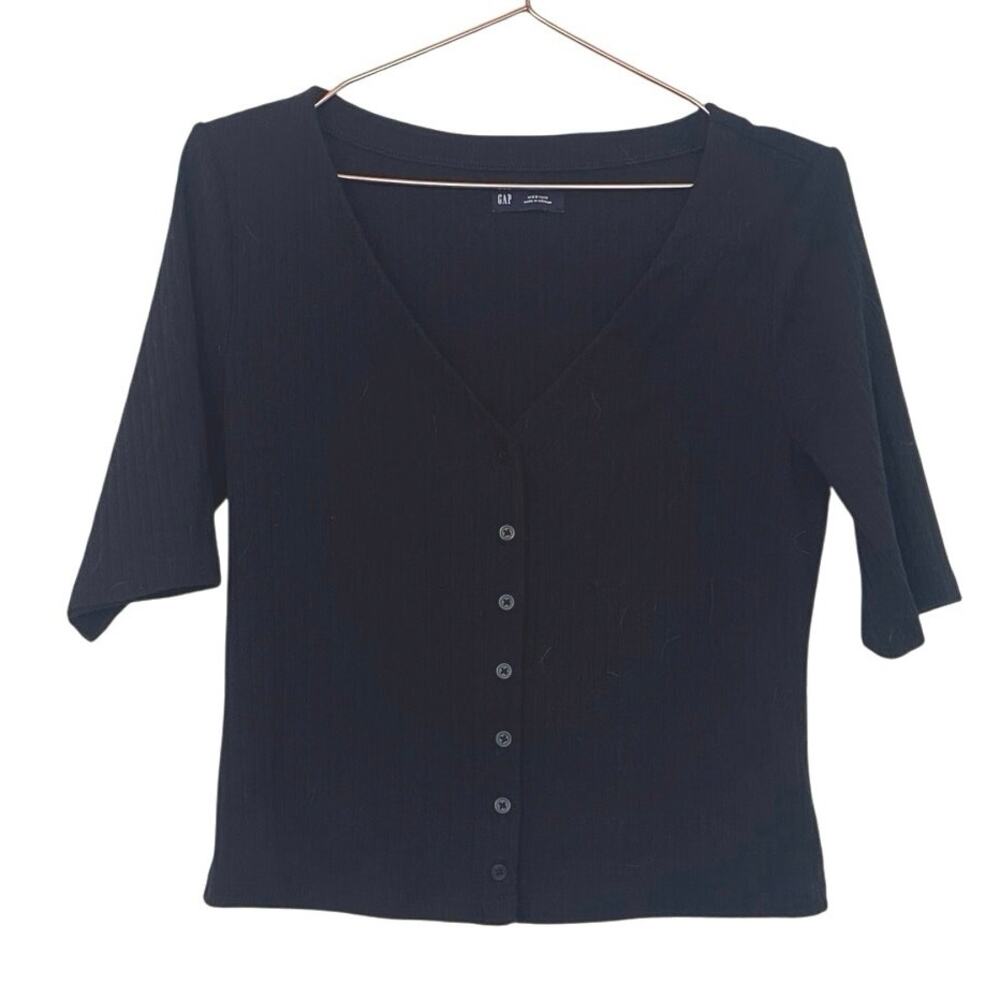 Gap black button front v neck sweater size medium
